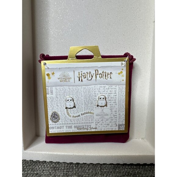 Harry Potter Wizarding World Sterling Silver Hedwig Owl Stud Earrings Gift Pouch - Picture 1 of 3